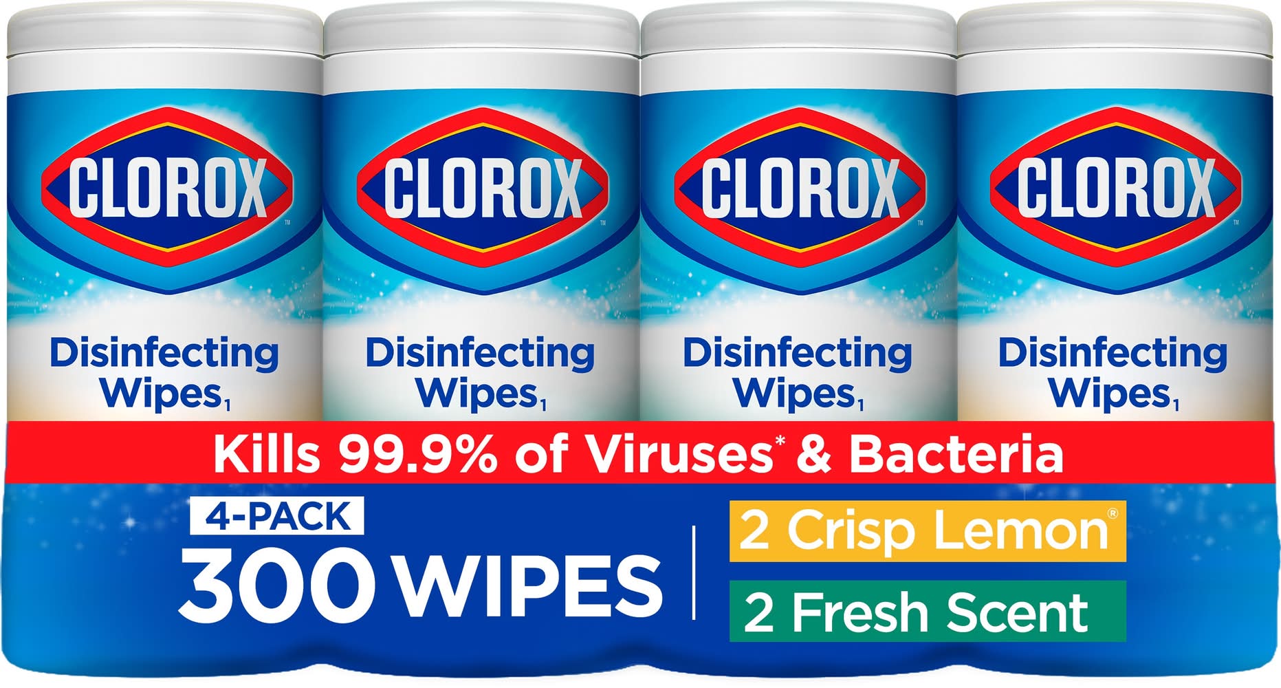 Clorox 300 -Count Crisp Lemon/ Fresh Disinfectant Wipes All-Purpose Cleaner 4 -Pack
