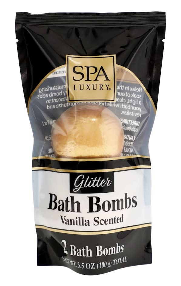 Spa Luxury Glitter Bath Bombs, Vanilla, Gold (3.5 oz, 2 ct)