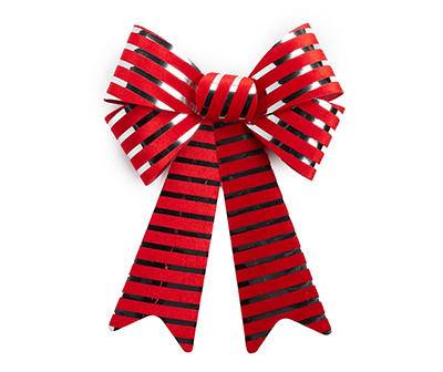 15" Red & Silver Stripe Velvet Decorative Bow