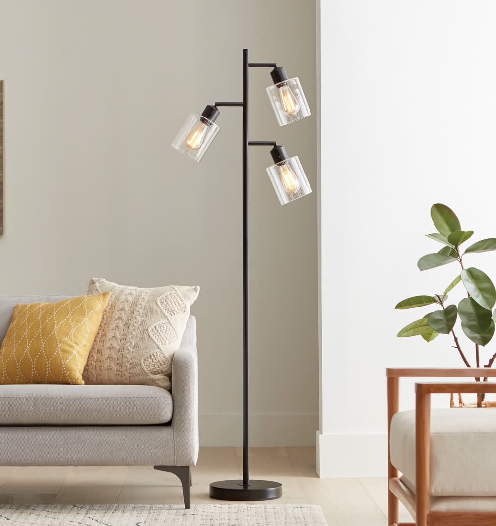 allen + roth 67-in Black Multi-head Floor Lamp with Glass Shade