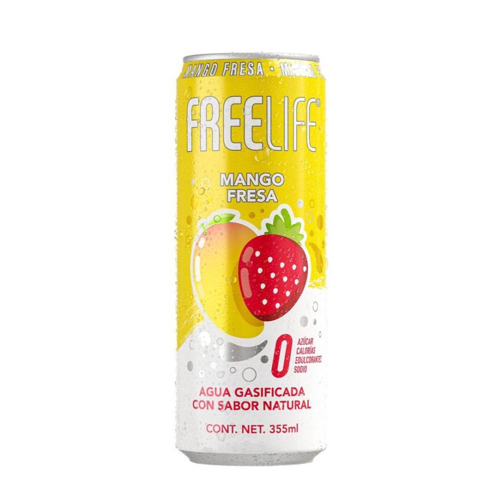 FREELIFE · Agua gasificada, mango - fresa (355 ml)