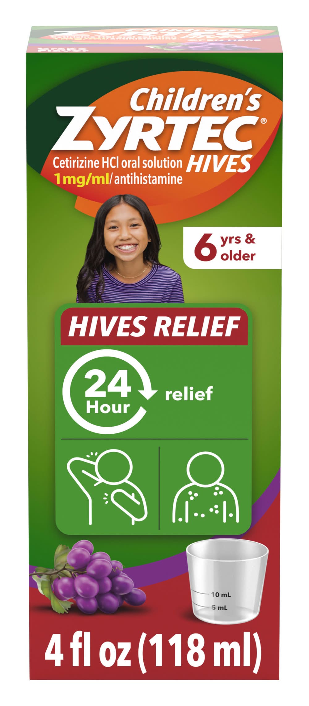 Zyrtec Children's Hives Relief With Cetirizine Oral Syrup, Grape (4 fl oz)