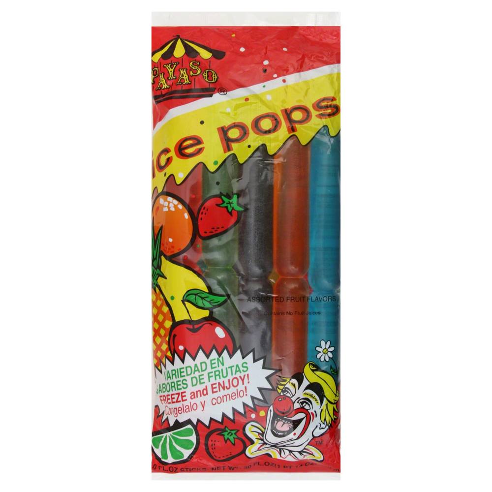 Payaso Ice Pops, Assorted Fruit Flavors 10 - 3 Fl Oz Sticks 30 Fl Oz (1 Pt 14 Oz) 900 Ml