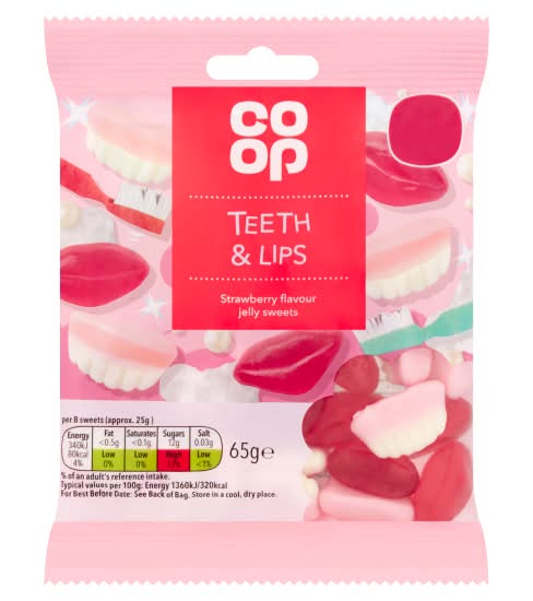 Co-op Strawberry, Teeth & Lips Jelly Sweets (65g)
