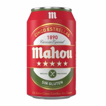 Cerveza Mahou 5 Estrellas sin gluten lata 33 cl.