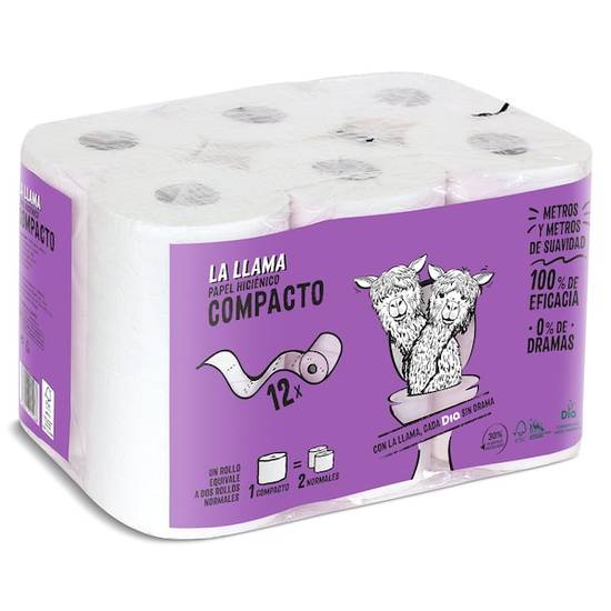 Papel higiénico compacto doble rollo La llama bolsa 12 unidades)