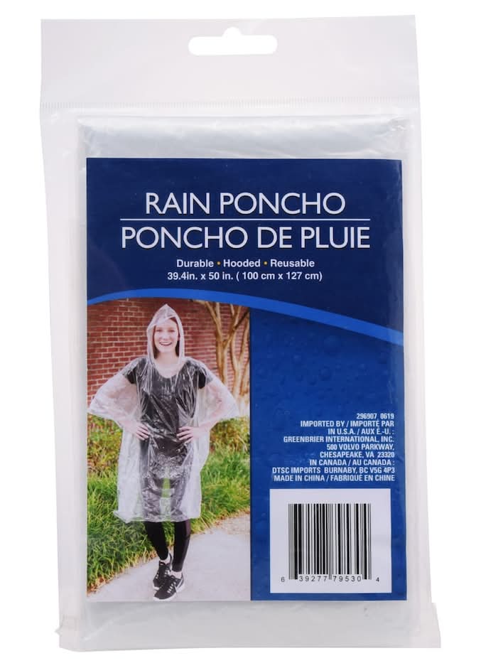 Plastic Rain Poncho, 39.4x50 in, Clear