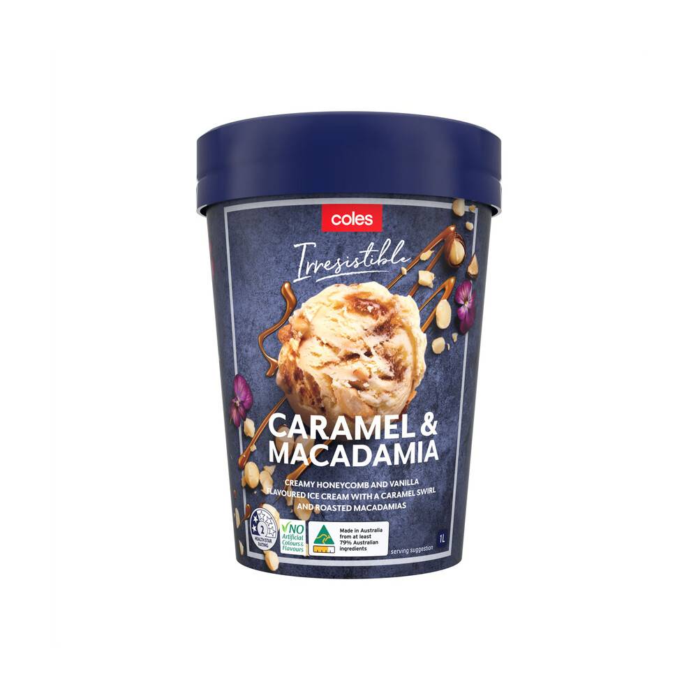 Coles Honey Caramel & Macadamia Ice Cream Tub 1L