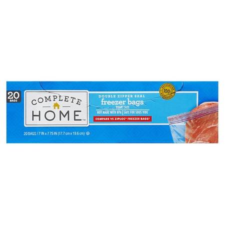 Complete Home Double Zipper Seal Freezer Bags Quart, 7 in x 7.75 in (20 ct)