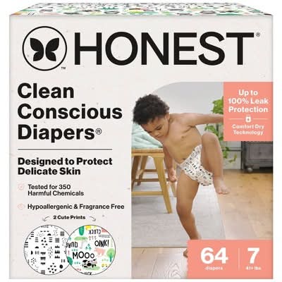 The Honest Company Barnyard Babies & a Pawty Disposable Diapers, Size 7 (64 ct)