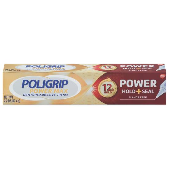 Poligrip Power Max Power Hold + Seal Denture Cream Flavor Free