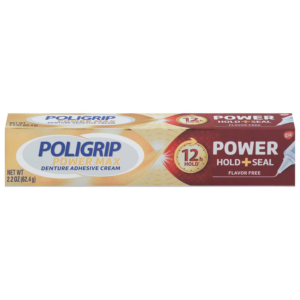 Poligrip Power Max Power Hold + Seal Denture Cream Flavor Free (2.2 oz)