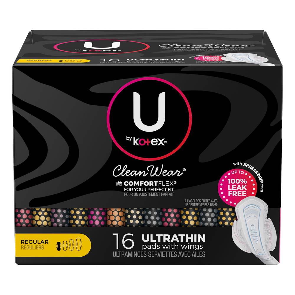 U By Kotex Clean Wear Regular Ultra Thin Pads With Wings (16 ct)