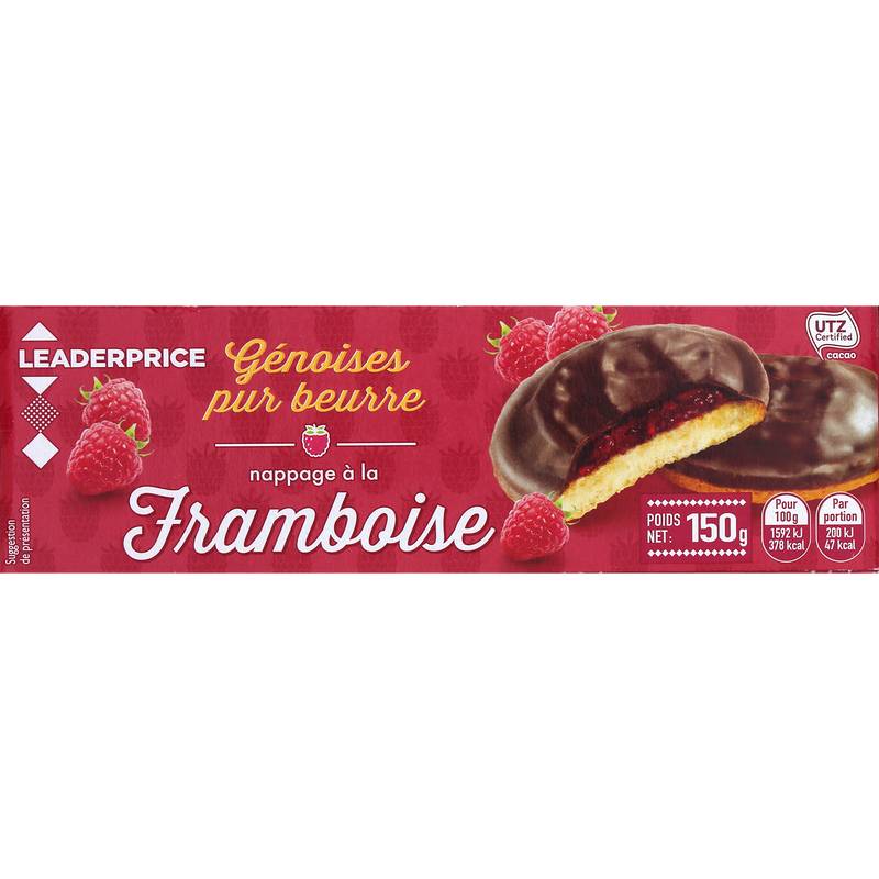 Leader Price - Biscuits génoise pur beurre, framboise (150g)