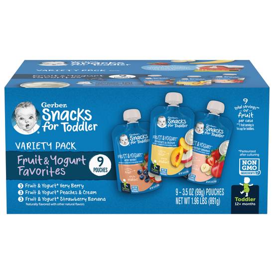 Gerber Fruit & Yogurt Pouches Baby Food Variety pack (9 ct)