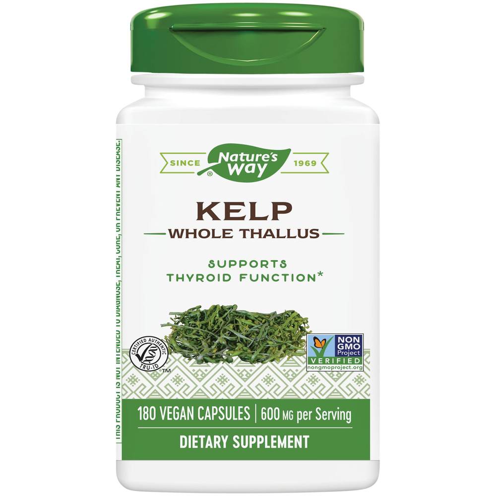 Kelp Whole Thallus - Supports Thyroid Function - 600 Mg (180 Vegan Capsules)