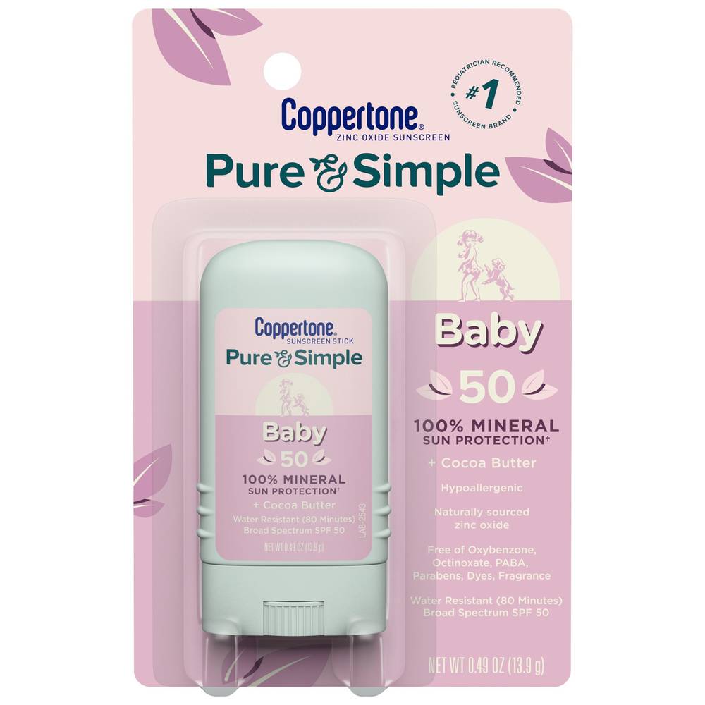 Coppertone Pure & Simple Baby Mineral Sunscreen Stick, Spf 50, .49 Oz