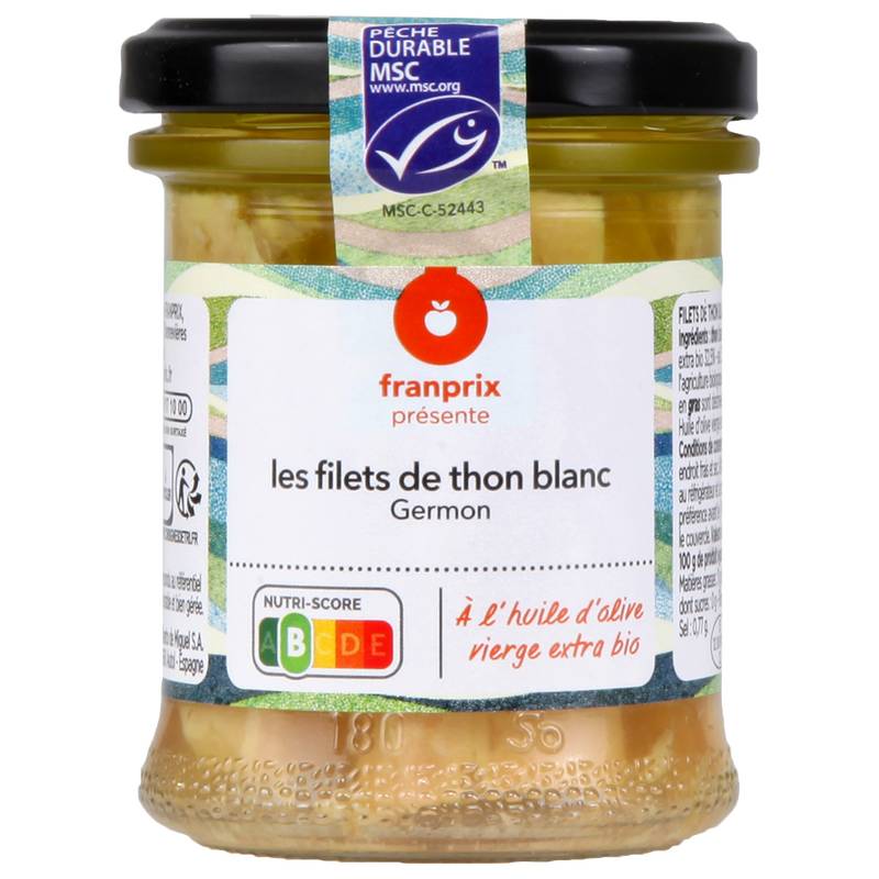 Franprix - Filets de thon blanc huile d'olive vierge extra (180g)