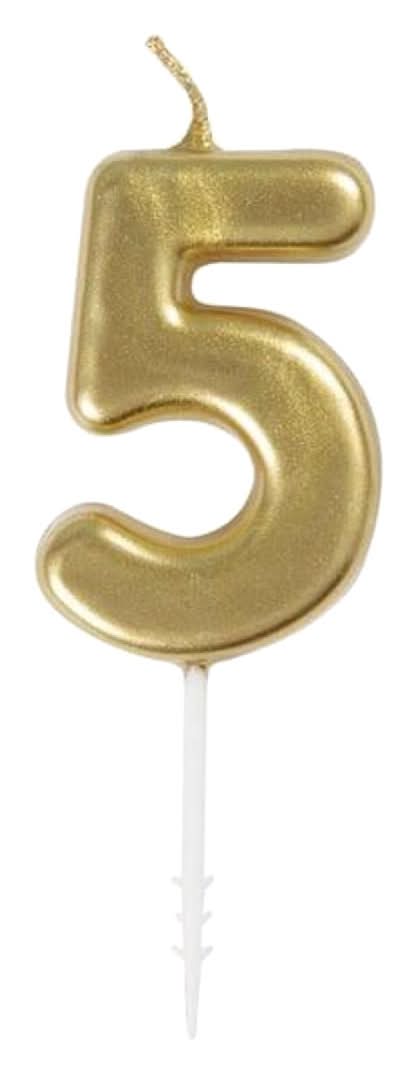 321 Party! Mini Gold Number 5 Birthday Candle