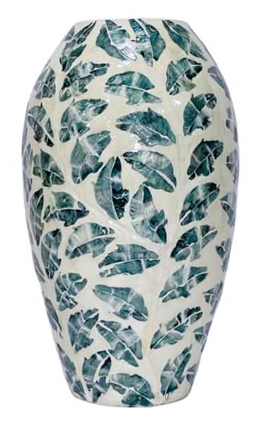 Green Leaf Capiz & Bamboo Vase, 11.8x20.5