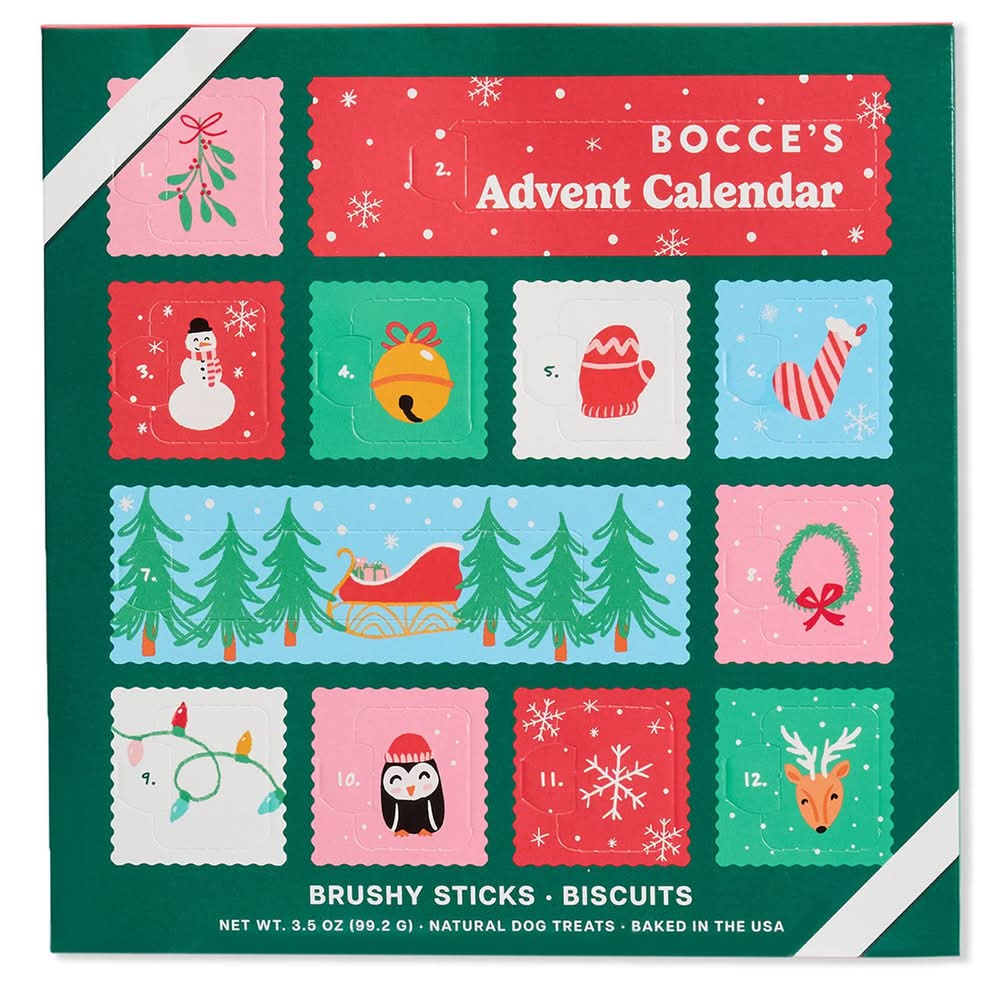 Bocce's Bakery Brushy Sticks & Biscuits Advent Calendar Dog Treats, 12 pc