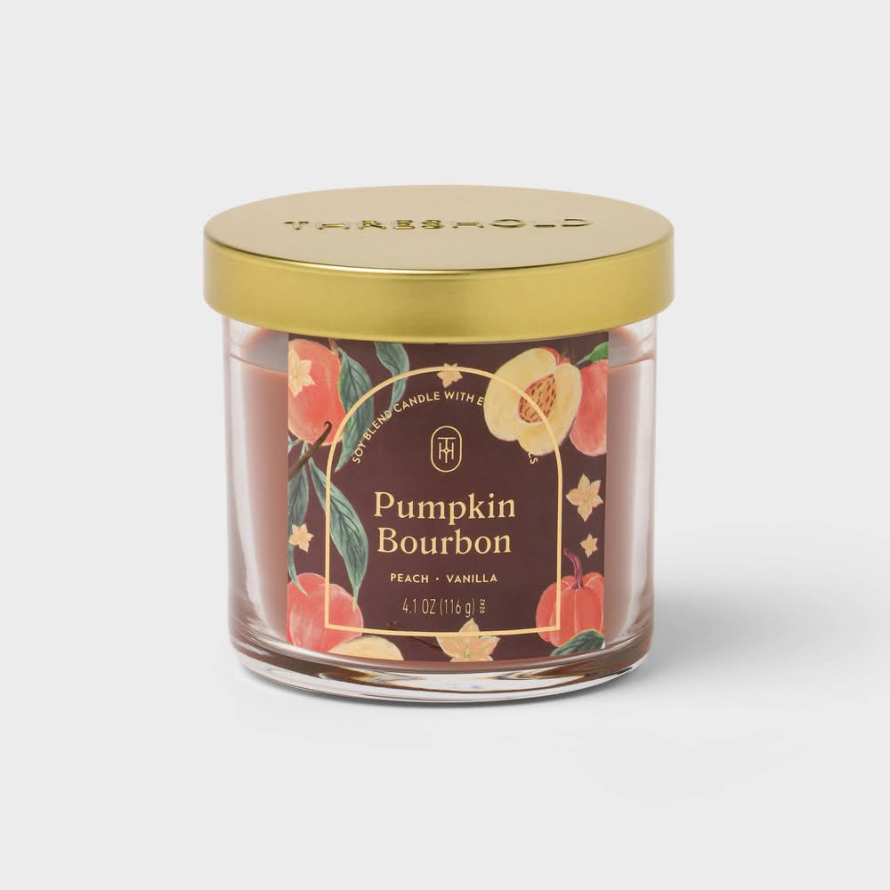 Threshold Mini Glass Jar Candle With Lid, Pumpkin Bourbon (4.1 oz)