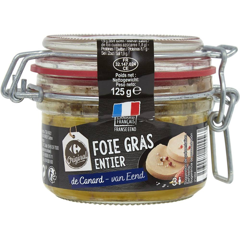 Foie gras de canard entier CARREFOUR ORIGINAL - le bocal de 125g