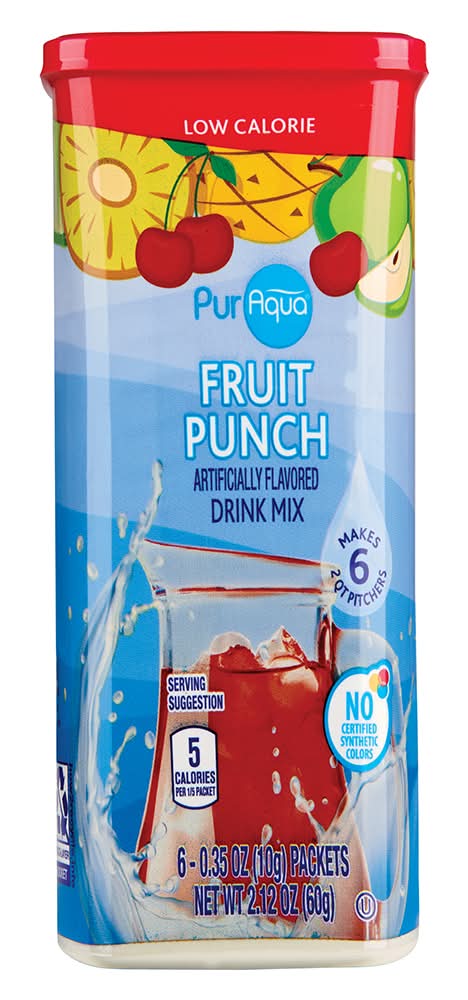 PurAqua Flavored Drink Mix Packets, Fruit Punch (6 x 0.35 oz)