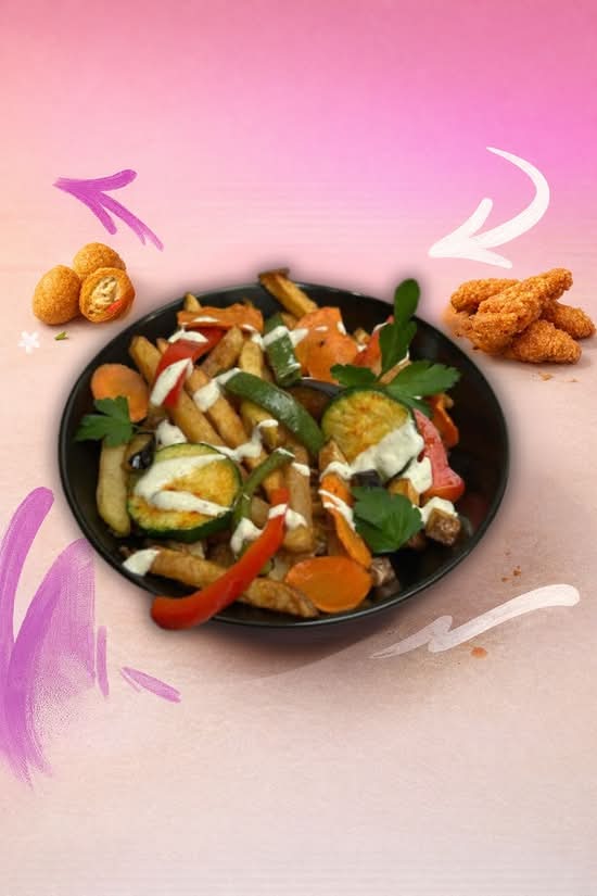 Frites Maison fraiche Légumes grillés + sauce blanche