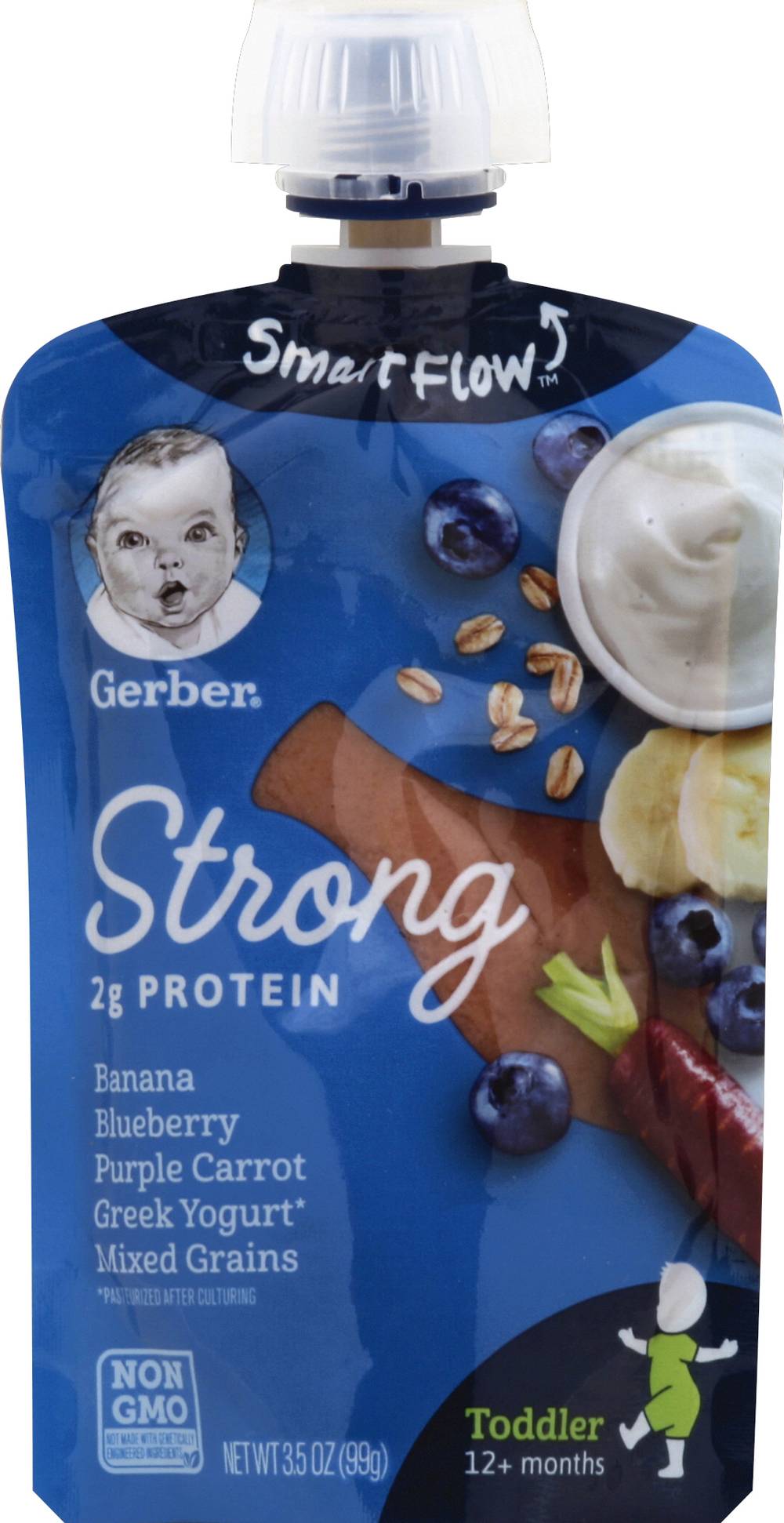 Gerber Snacks For Toddler Grow Strong Protein Greek Yogurt Mixed Grains, Banana-Blueberry-Purple-Carrot (3.5 oz)