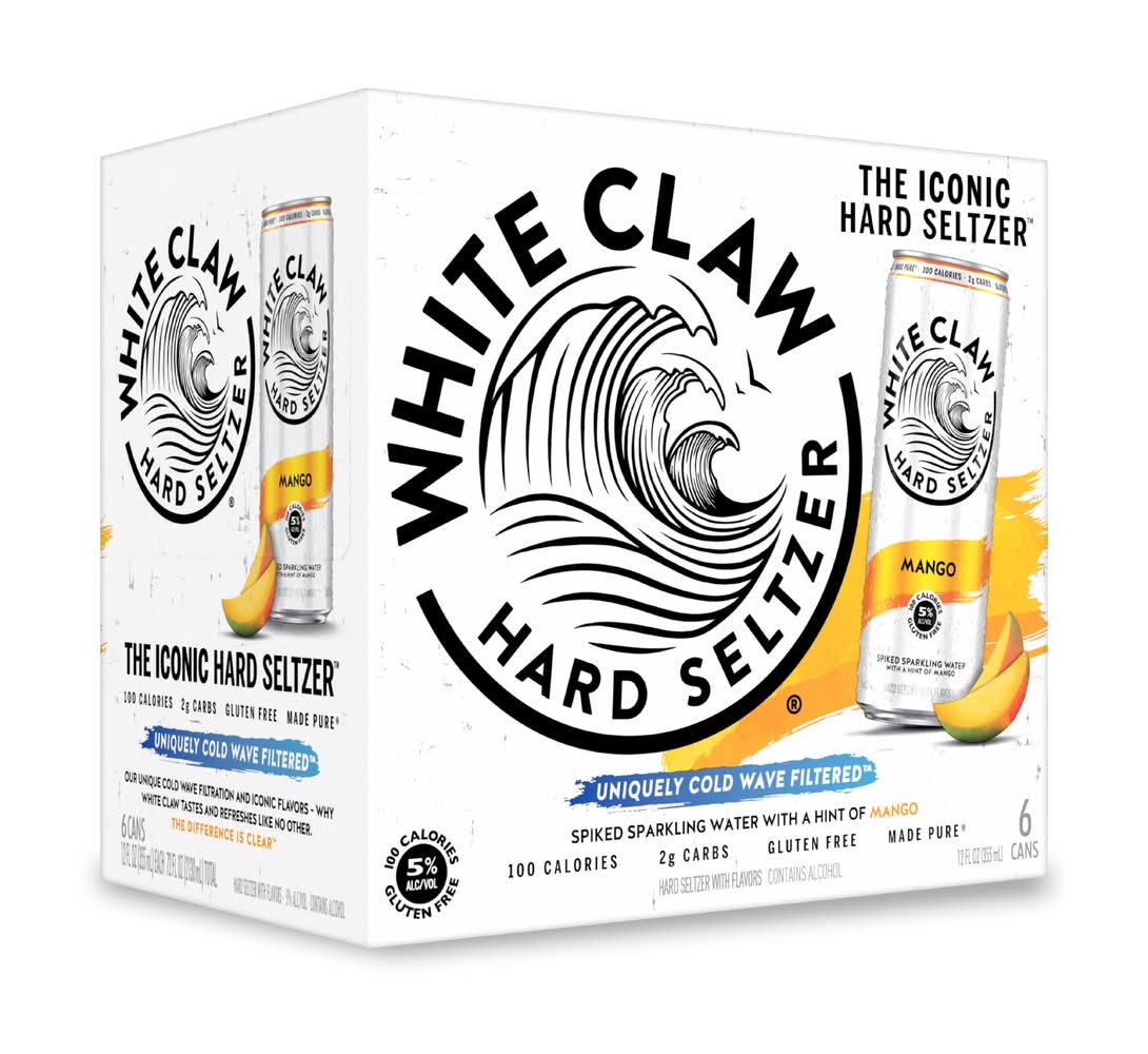 White Claw Uniquely Cold Wave Filtered Iconic Hard Seltzers, Mango (6 x 12 fl oz)