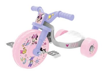 JAKKS Pacific Minnie Mouse Fly Wheel Kids' Tricycle With Electronic Sound, 10 in, Pink-Purple