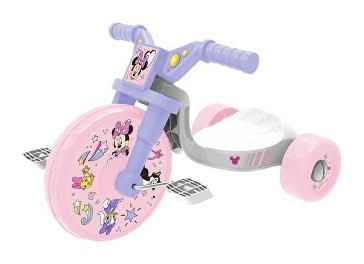 JAKKS Pacific Minnie Mouse Fly Wheel Kids' Tricycle With Electronic Sound, 10 in, Pink-Purple