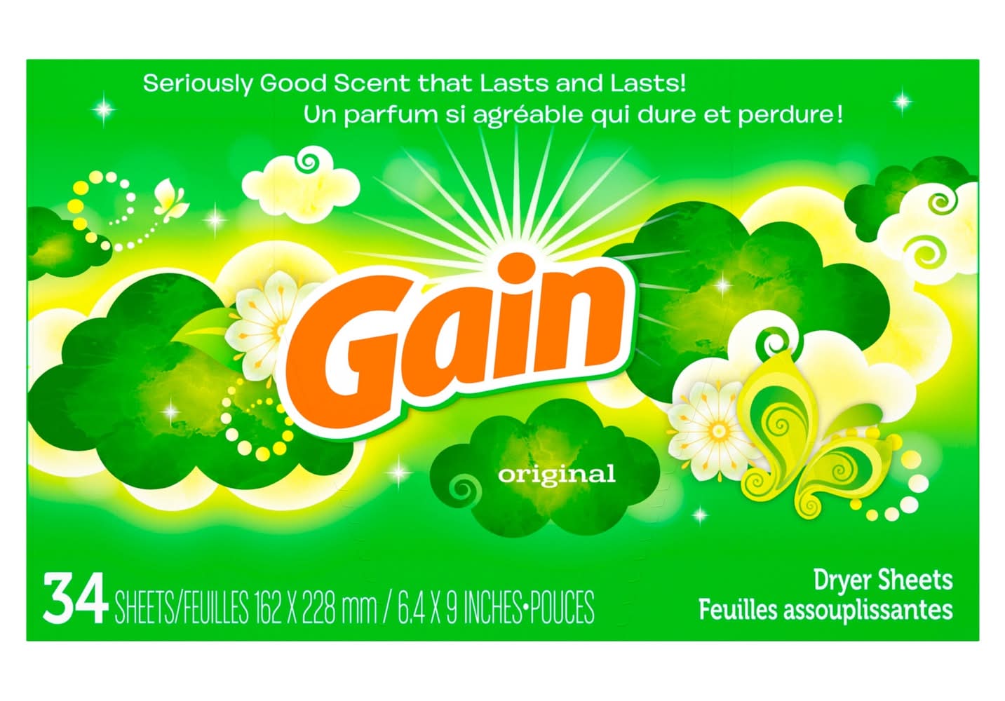 Gain Original Dryer Sheets, 6.4 x 9 inch (34 ct)