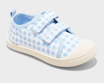 Toddler Parker Sneakers - Cat & Jack™ Blue 10T: Machine Washable Canvas, Hook and Loop Closure, Gingham Check Pattern