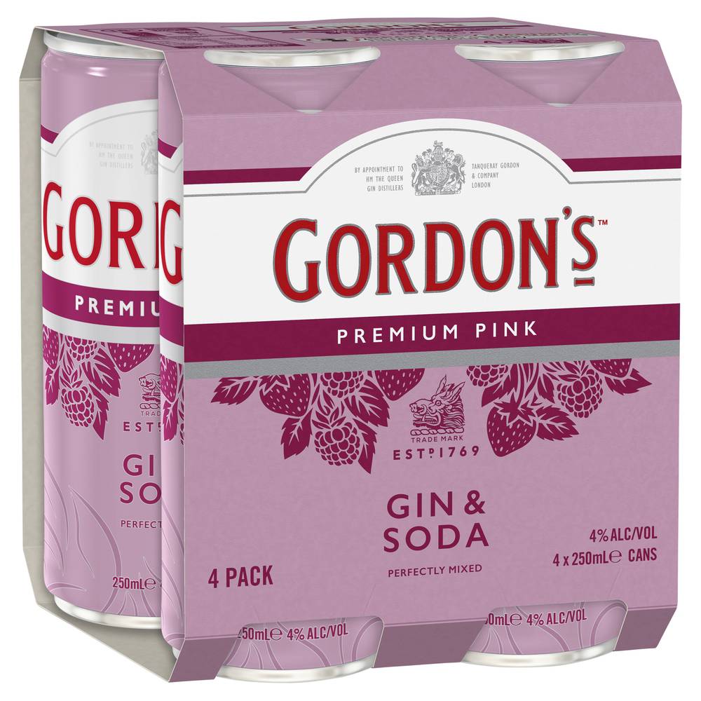 Gordons Pink & Soda Can 250mL X 4 pack