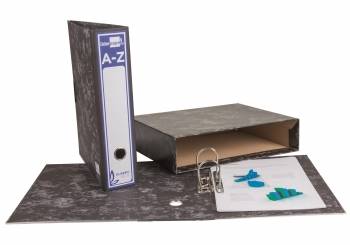 Archivador de palanca Liderpapel cartón forrado folio jaspeado negro con caja classic blue