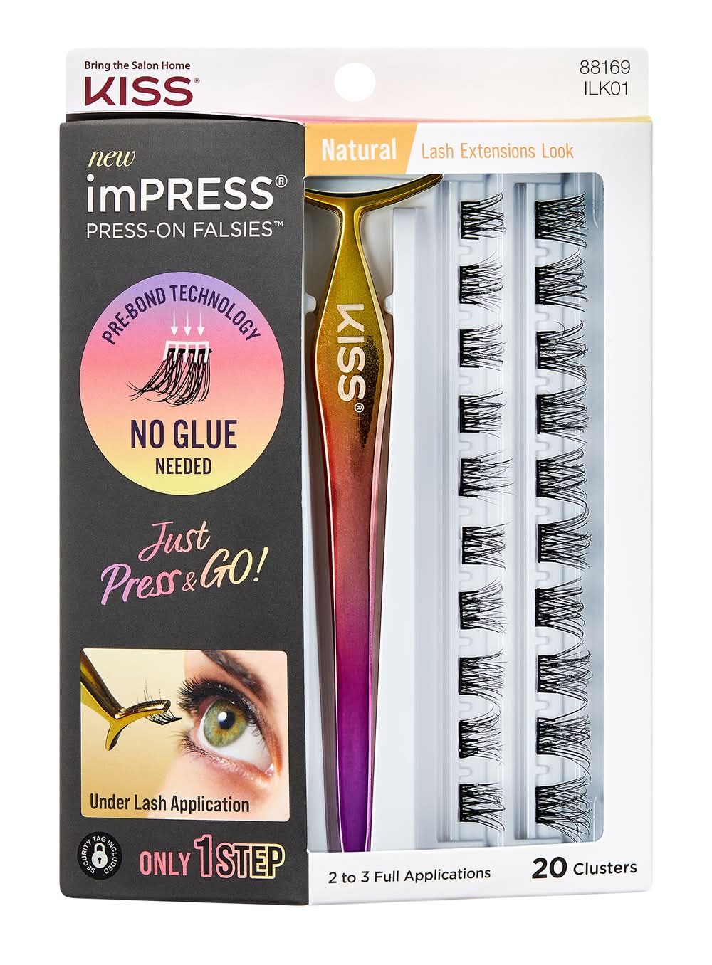 KISS Impress Press-On Falsies Press and Go Eyelash Clusters, Black (1.45 oz)