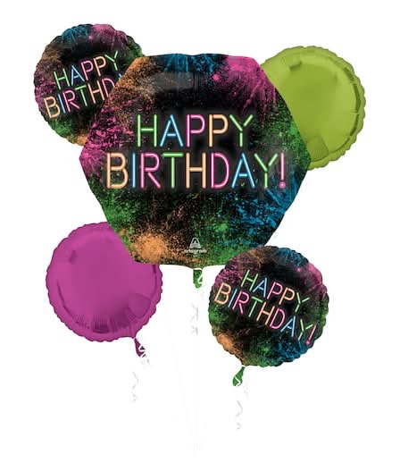 Inflated Glow Crazy Birthday Foil Balloon Bouquet, Multicolor (5 ct)
