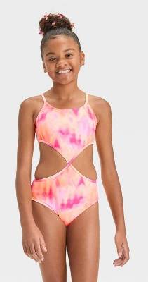 Girls' Tie-Dye Design One Piece Swimsuit - art Class™ M