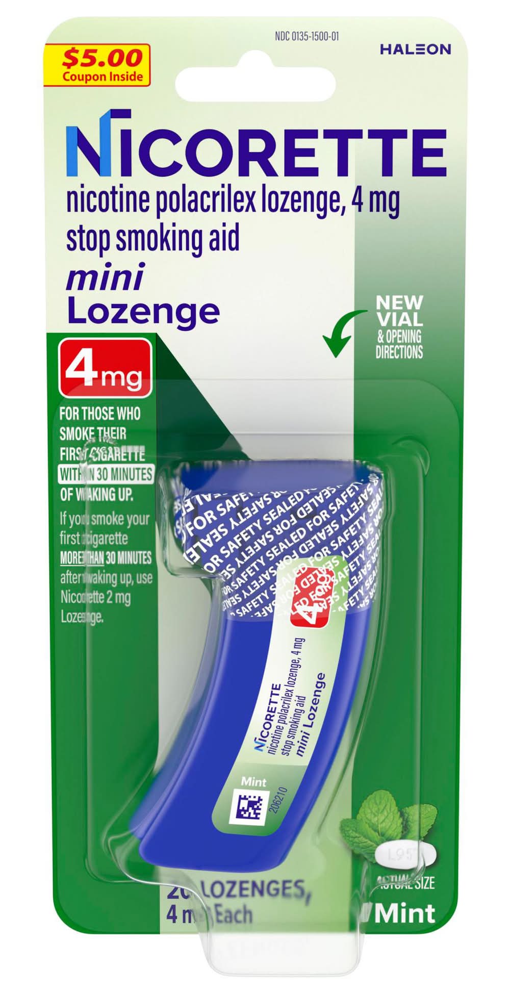 Nicorette Mini Stop Smoking Aid Nicotine Polacrilex Lozenge 4 mg, Mint (20 ct)