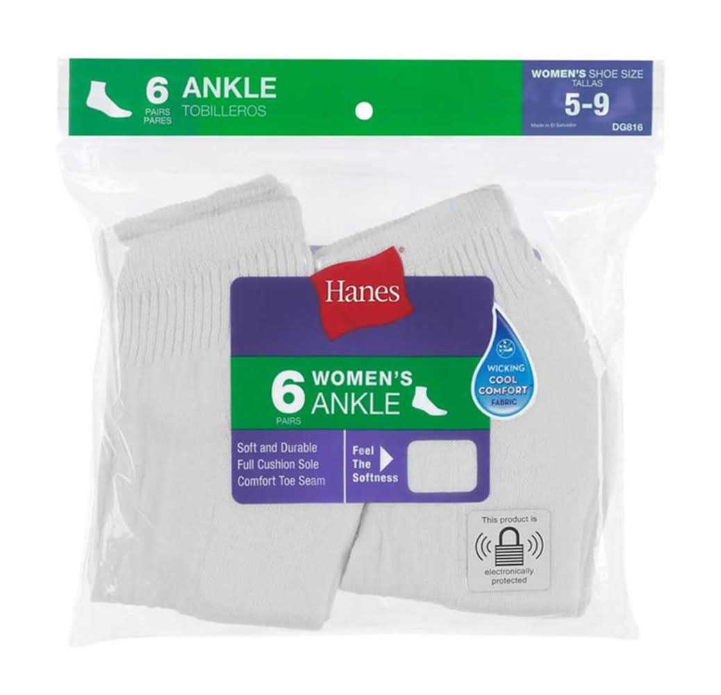 Hanes Women'S Ankle Socks- White 6 Pack Shoe Size 5-9