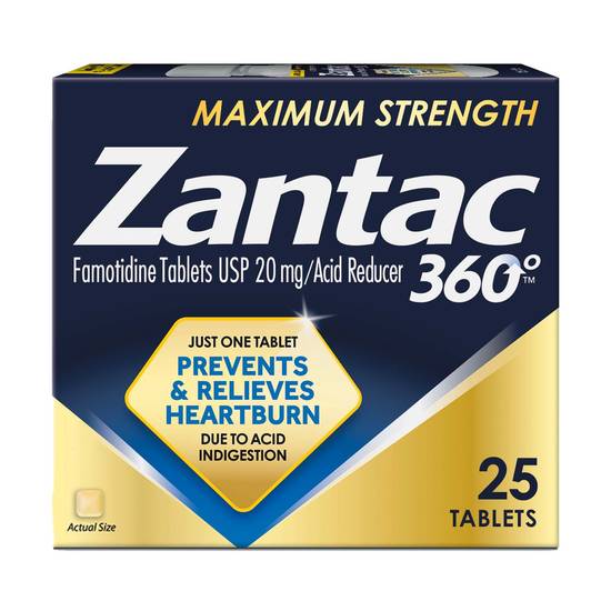 Zantac 360 Maximum Strength Heartburn Prevention and Relief Tablets, 25 CT