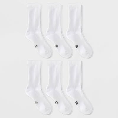 All In Motion Cushioned Foundation Athletic Crew Socks, Women, 4-10, White (6 ct)