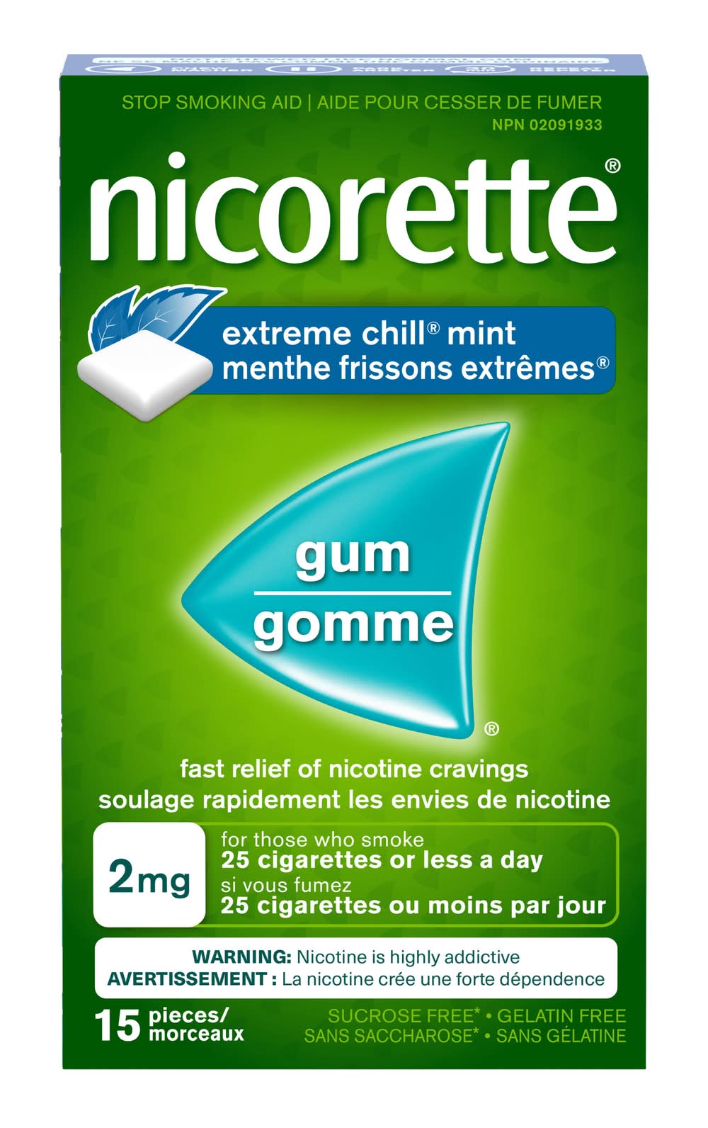 Nicorette Nicotine Gum 2 mg, Extreme Chill Mint (15 ct)