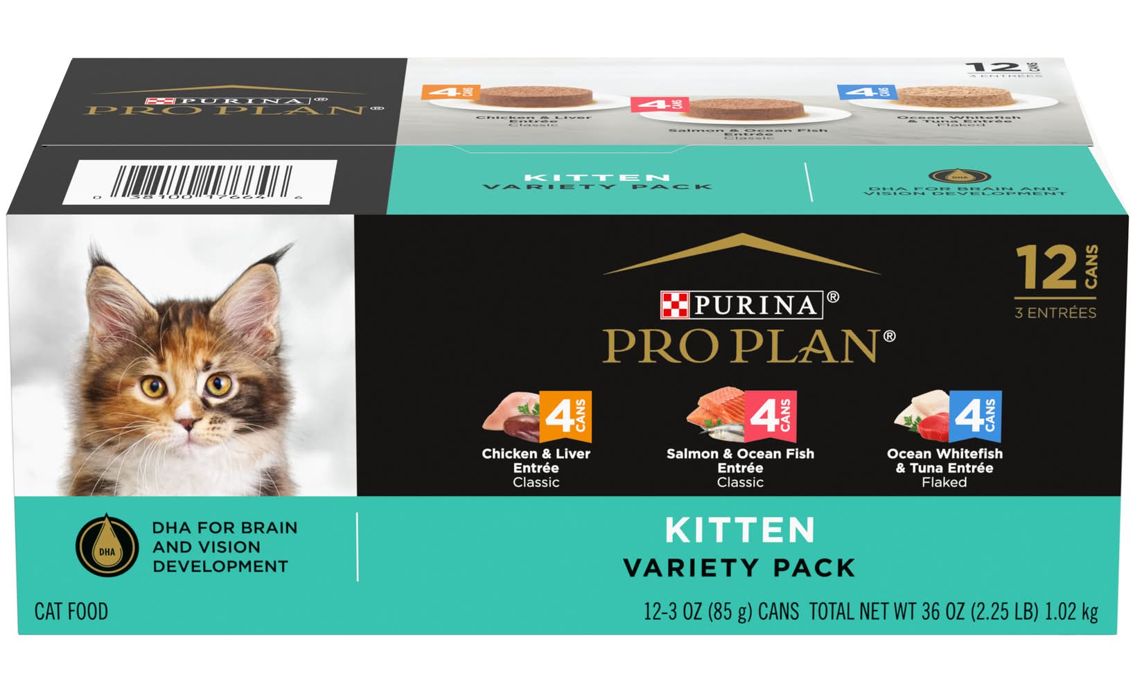 Purina Pro Plan High Protein Wet Cat Food Variety pack, Assorted, Kitten (12 x 3 oz)