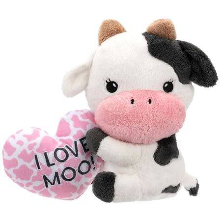 Festive Voice Valentine's Plush Cow With Heart 8 Inch - 1.0 EA