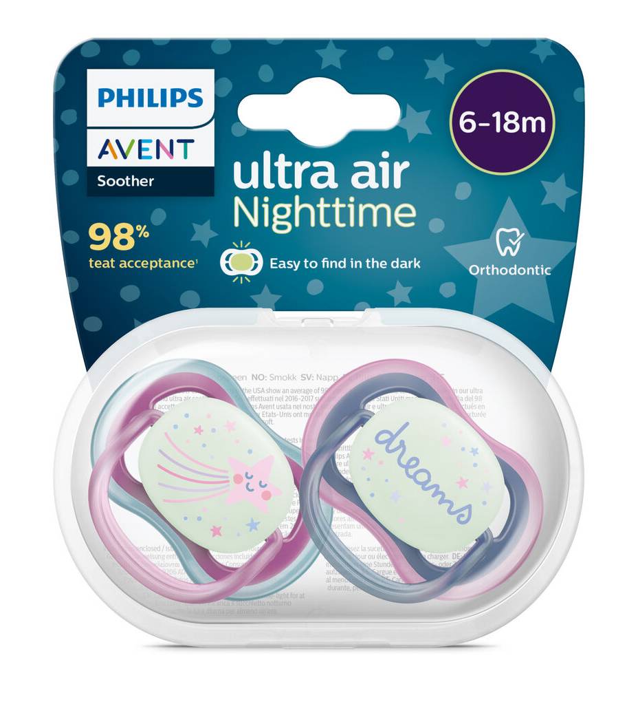 Chupete Ultra Air Nocturno Niña 6-18m 2 Unidades