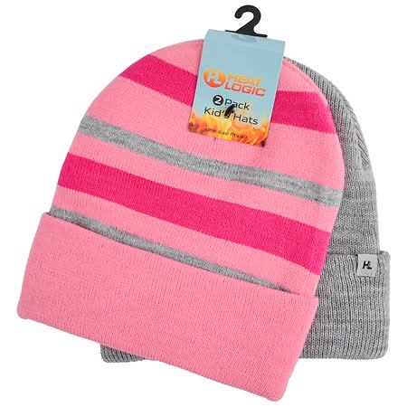 Heat Logic Kid's Knit Hat, OS, Pink Stripe-Grey (2 ct)