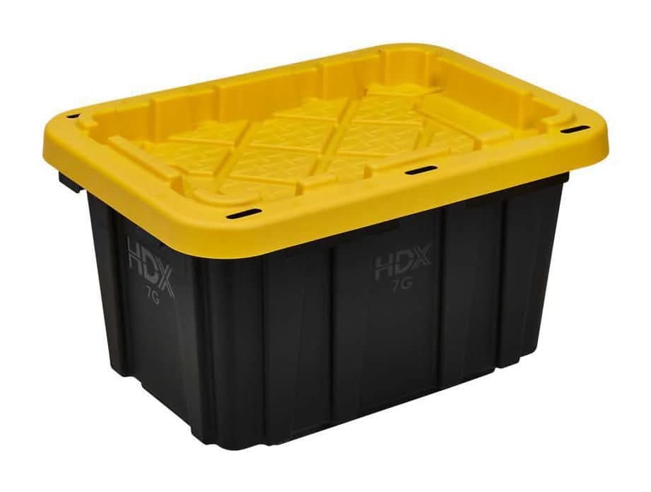 Hdx 7 Gal. Tough Storage Tote In Black With Yellow Lid